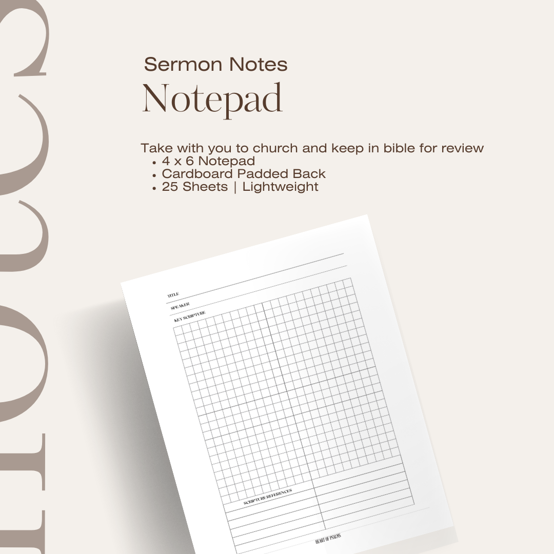 Heart of Psalms | Minimalistic notepad with a simplistic and functional layout perfect for sermon notes. Take with you to church and keep in your bible as you deepen your relationship with God and fill your heart with His Word.