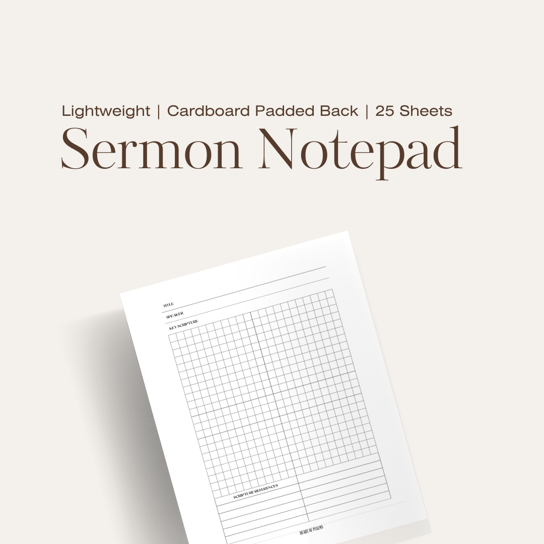 Heart of Psalms | Minimalistic notepad with a simplistic and functional layout perfect for sermon notes. Take with you to church and keep in your bible as you deepen your relationship with God and fill your heart with His Word.